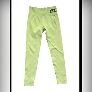 Echt Tights Women XL Green Ribbed Arise Comfort Gym Run‎ Activewear (0625)